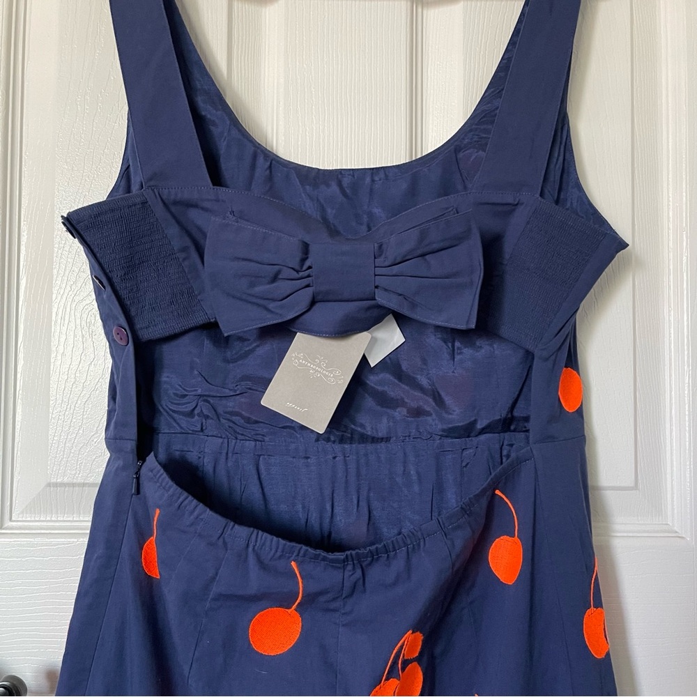 Anthropologie Leifnotes Embroidered Cherry Drop Motif Novelty Dress size 12 - Picture 5 of 9